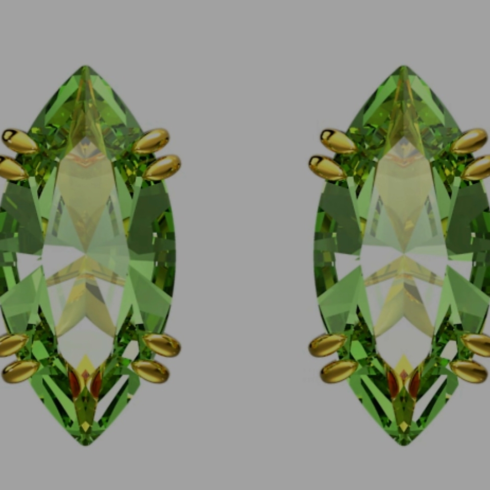 Swarovski Green and Gold Marquise Earrings Emerald Crystal Stud Studs - Picture 2 of 10